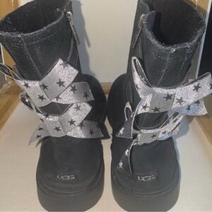 UGG Black Boots with Glittery Star Bows RARE!